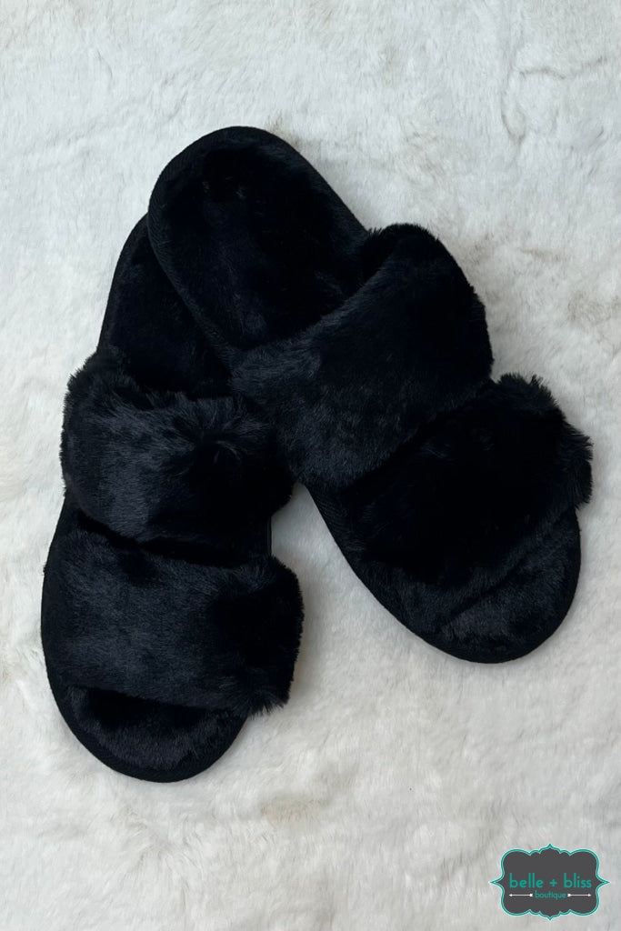 Open Toe Fuzzy Slippers - Black Accessories