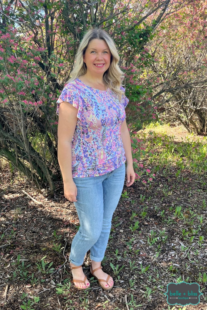 Paula Ruffle Sleeve Top - Purple Tops & Sweaters