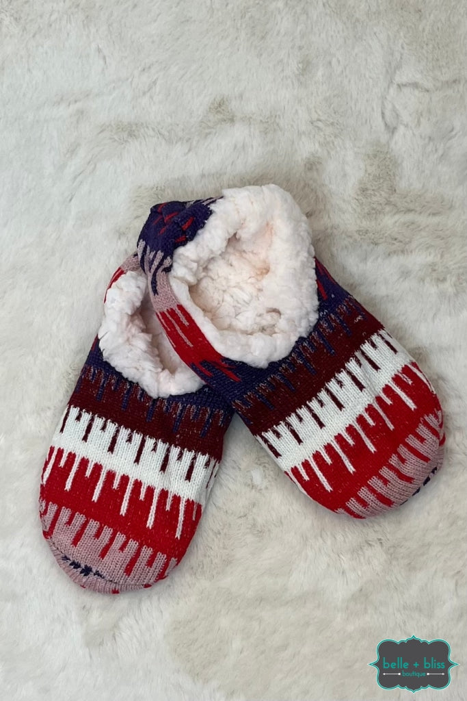 Plush Slippers - Red/Ivory/Purple Accessories