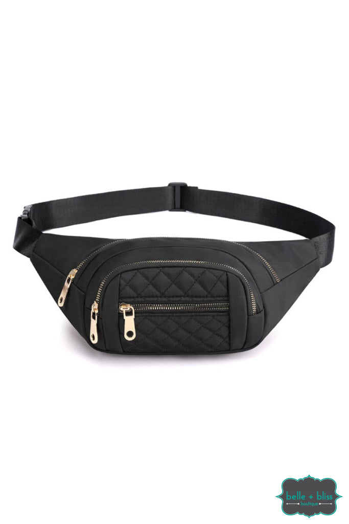 Quilted Multi Pocket Belt Bag - Black Accessories
