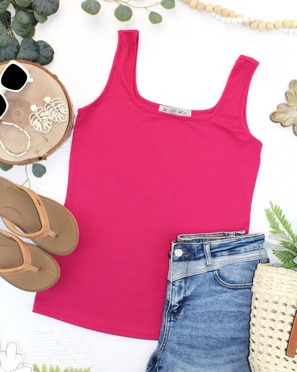 Michelle Mae "Rachel" Ribbed Tank - Hot Pink