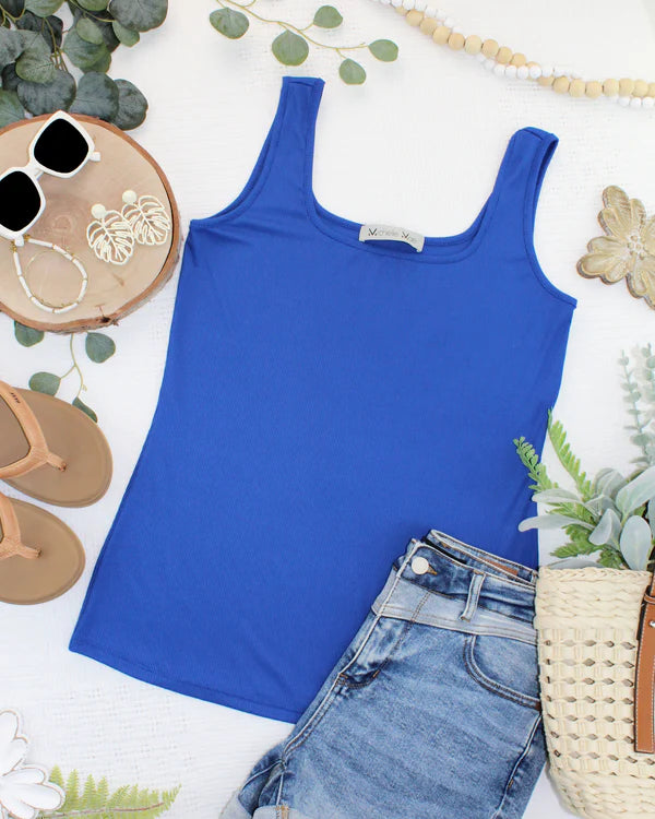 Michelle Mae "Rachel" Ribbed Tank - Royal Blue