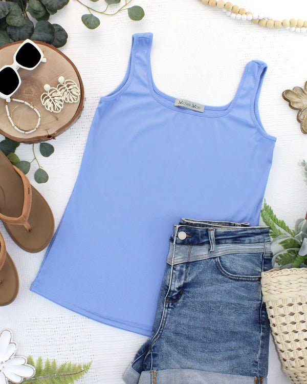 Michelle Mae "Rachel" Ribbed Tank - Sky Blue