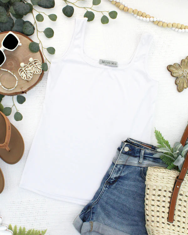 Michelle Mae "Rachel" Ribbed Tank - White