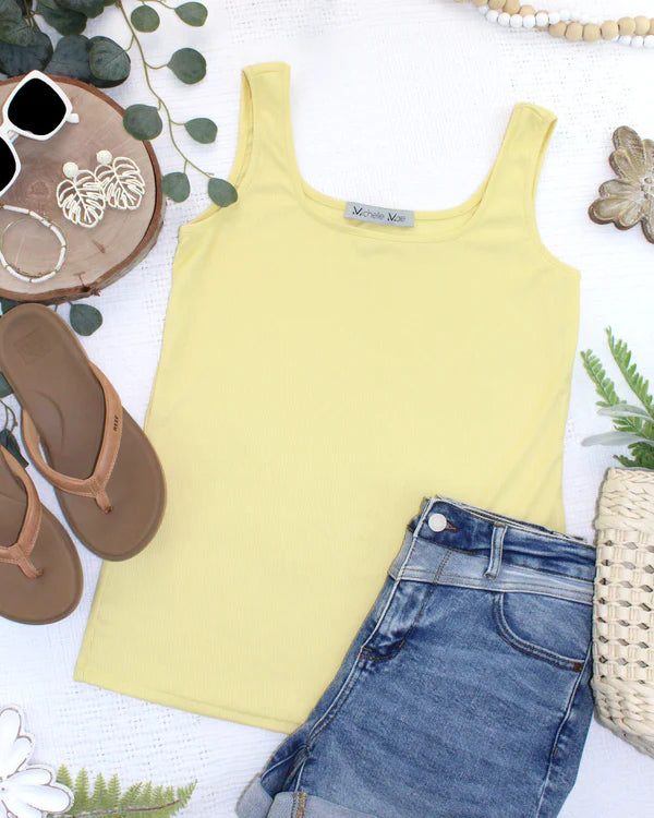 Michelle Mae "Rachel" Ribbed Tank - Yellow