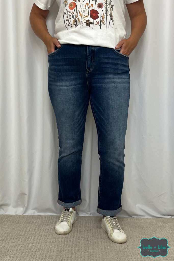 Risen ’Noah’ High Rise Non Distressed Straight Leg Denim - Dark Wash Bottoms