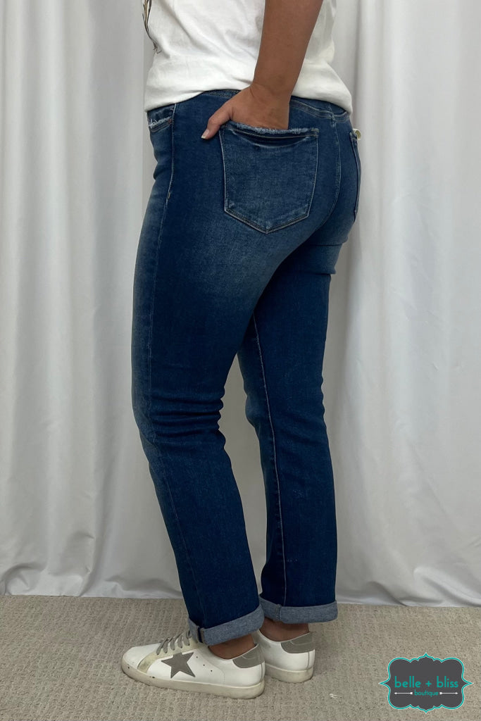 Risen ’Noah’ High Rise Non Distressed Straight Leg Denim - Dark Wash Bottoms