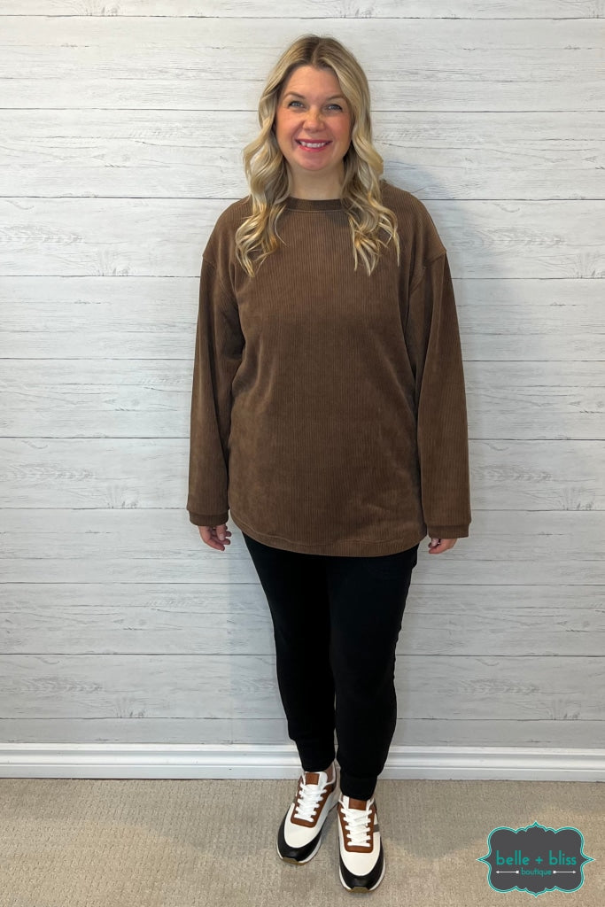 Sarah Corded Pullover - Brown Tops & Sweaters
