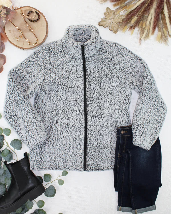 ***PRE-ORDER*** Michelle Mae Two Tone Fullzip Sherpa - Charcoal