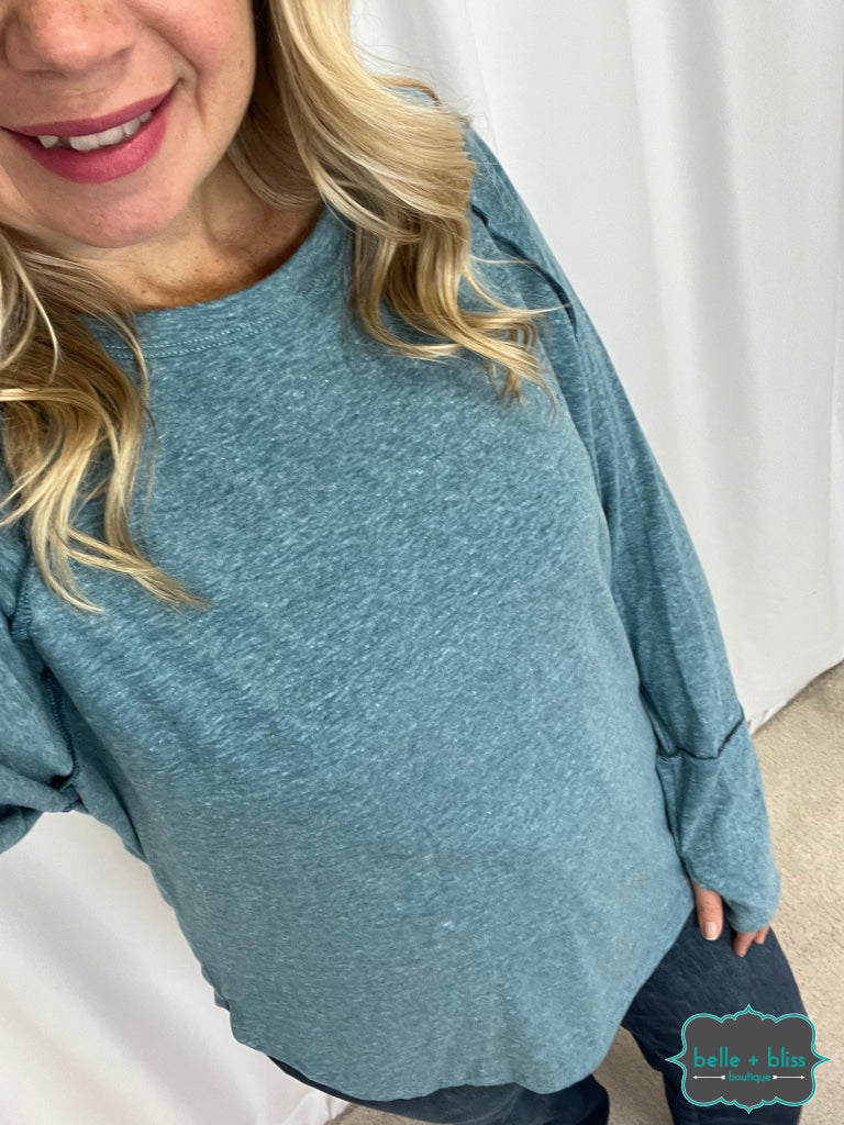 Sima Top With Thumbholes - Washed Teal Tops & Sweaters