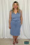 Suzanne Ribbed Dress With Pockets - Vintage Denim Dresses &amp; Skirts