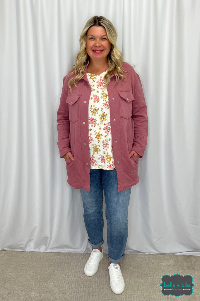 Suzy Quilted Jacket with Pockets Mauve Pink Belle Bliss Boutique