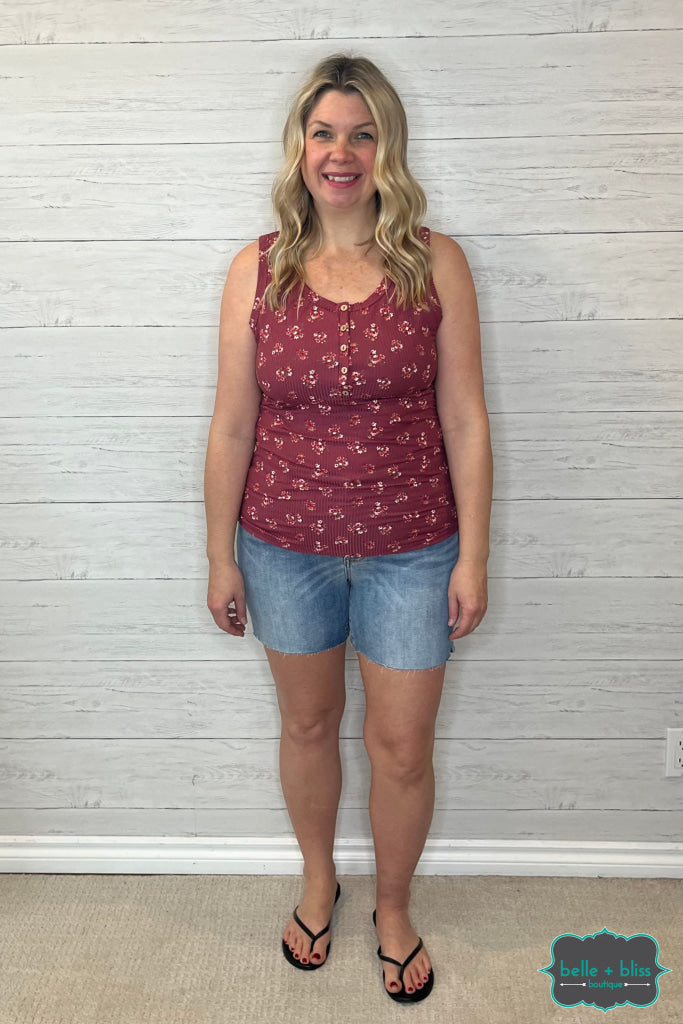 Tyra Floral Henley Tank - Berry Tops & Sweaters