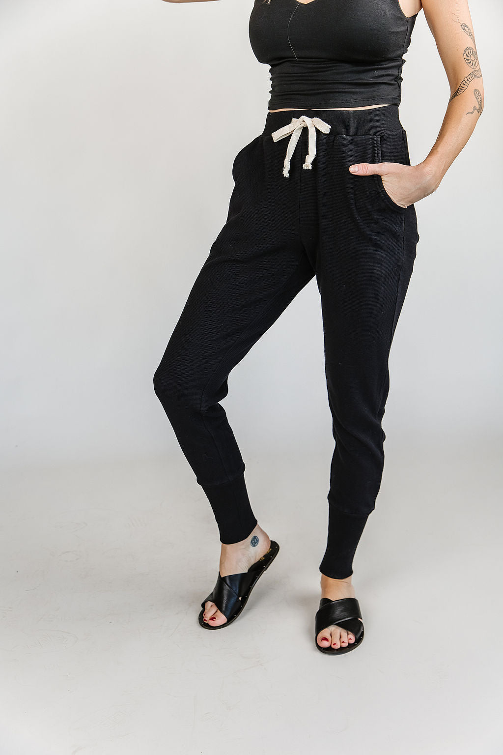 Ampersand Waffle Knit Joggers - Black Jack