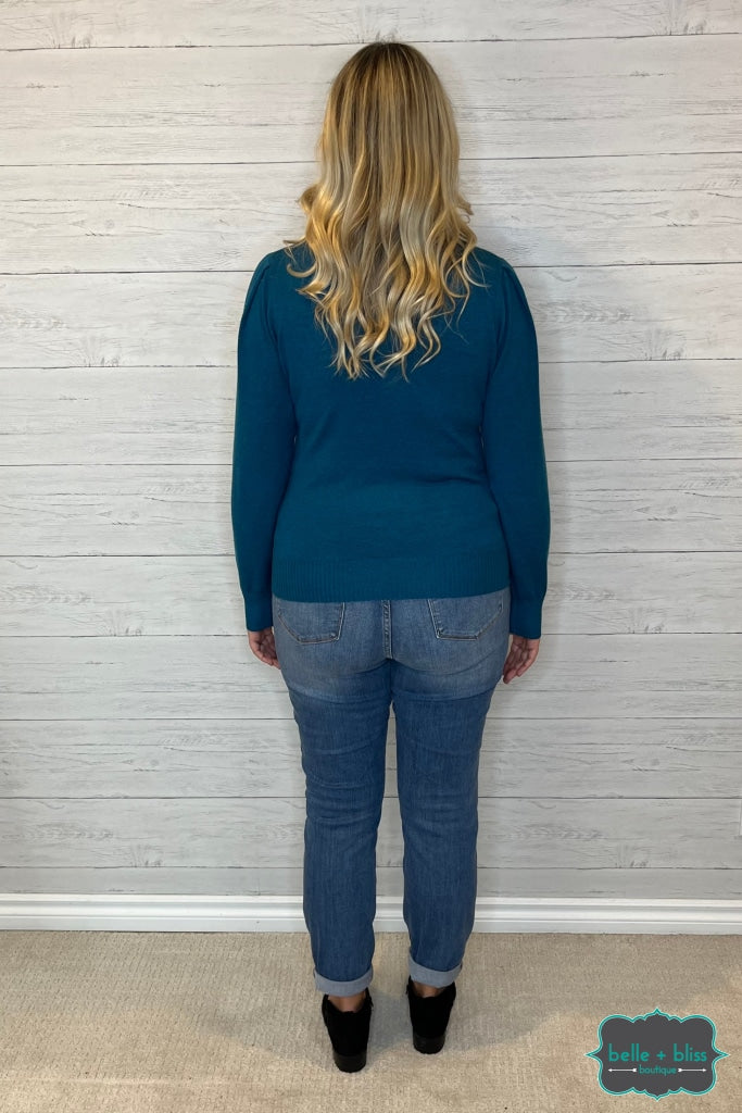 Veronica Pleated Shoulder Sweater - Ocean Teal Tops & Sweaters