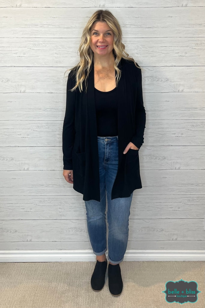 Whitney Cardigan With Pockets - Black Tops & Sweaters