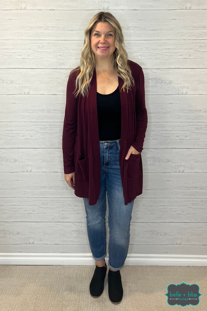 Whitney Cardigan With Pockets - Merlot Tops & Sweaters