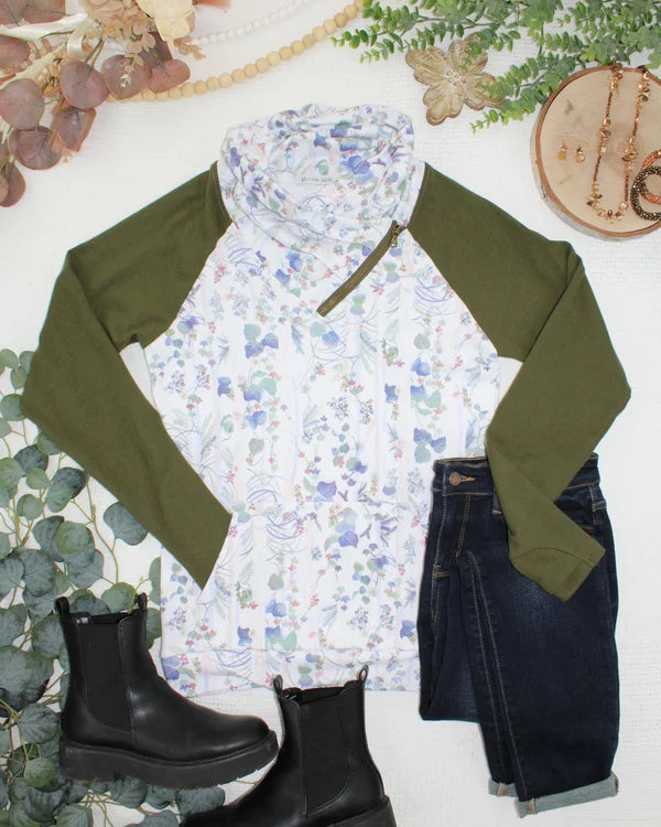 ***PRE-ORDER*** Michelle Mae Classic Zoey ZipCowl Sweatshirt - Olive Meadow and Olive