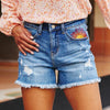 Judy Blue &quot;Sunshine&quot; High Rise, Embroidery Distressed Shorts - Mid Wash