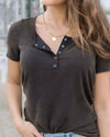 Grace and Lace Mineral Washed Ribbed Henley - Black Mica