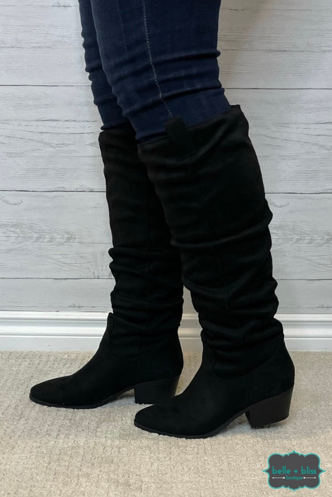 Aimee Faux Suede Tall Slouchy Boots - Black Footwear