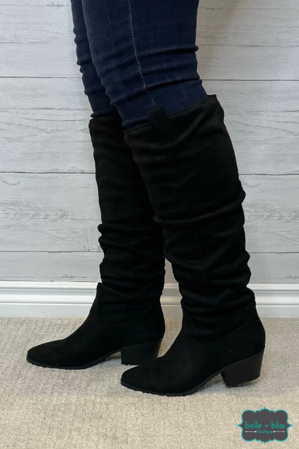 Tall black suede on sale boots with heel