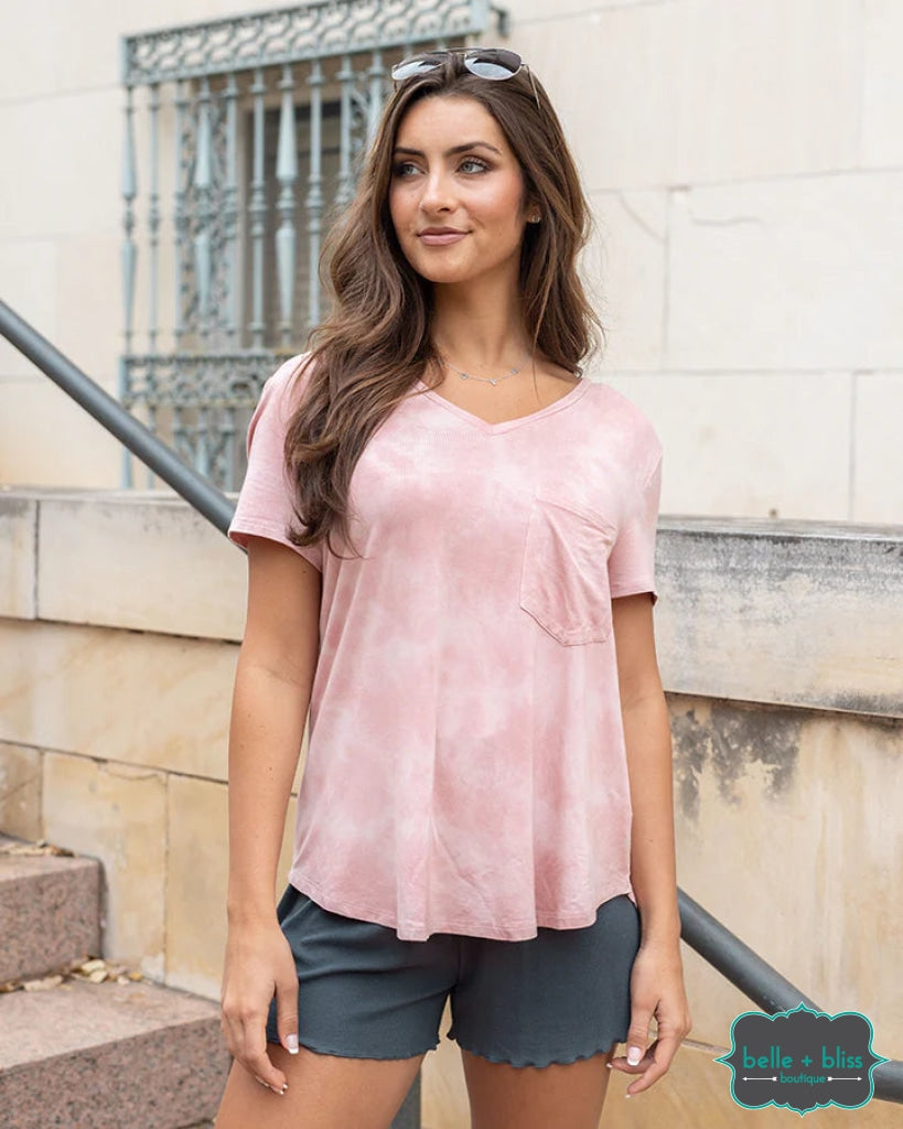 Grace And Lace Perfect Pocket Tee - Washed Pink Tops & Sweaters