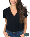 Grace And Lace Surplice Tummy Support Bodysuit - Black Tops &amp; Sweaters