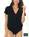 Grace And Lace Surplice Tummy Support Bodysuit - Black Tops &amp; Sweaters