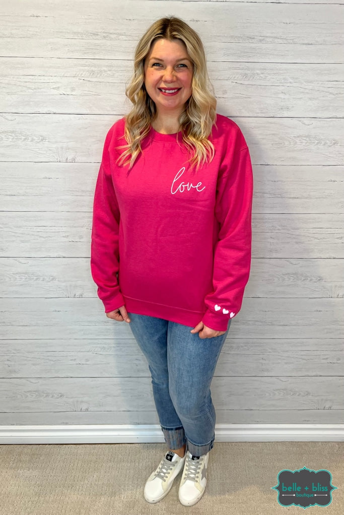 Graphic Sweatshirt Love - Hot Pink Tops & Sweaters