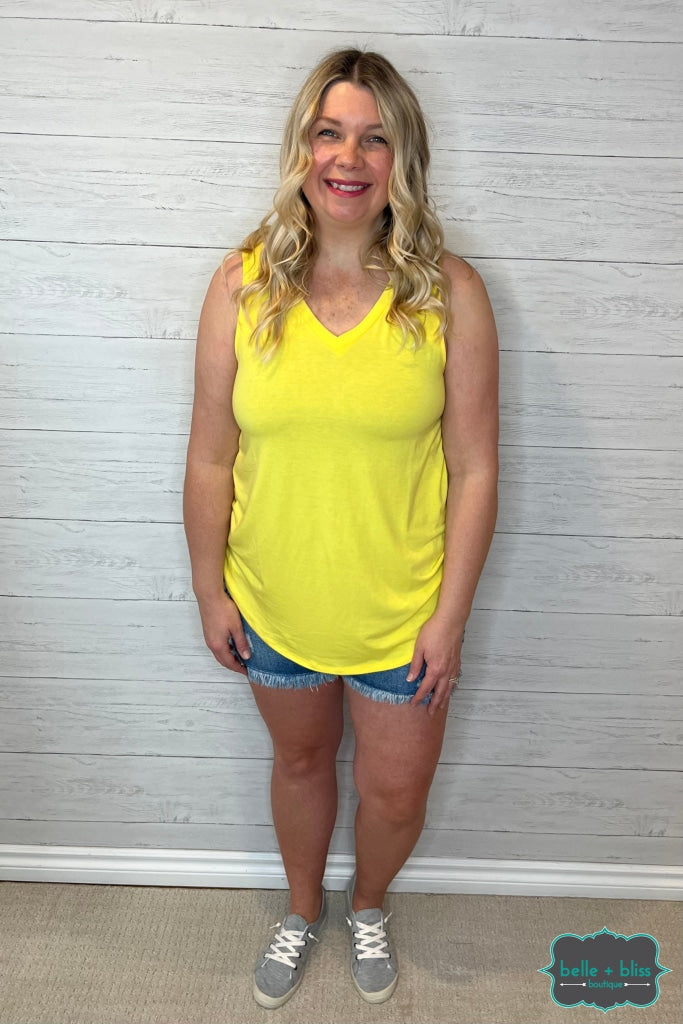 Hailey V-Neck Tank - Yellow Tops & Sweaters