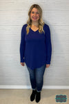 Kayla Long Sleeve V-Neck Tee - Navy Tops &amp; Sweaters