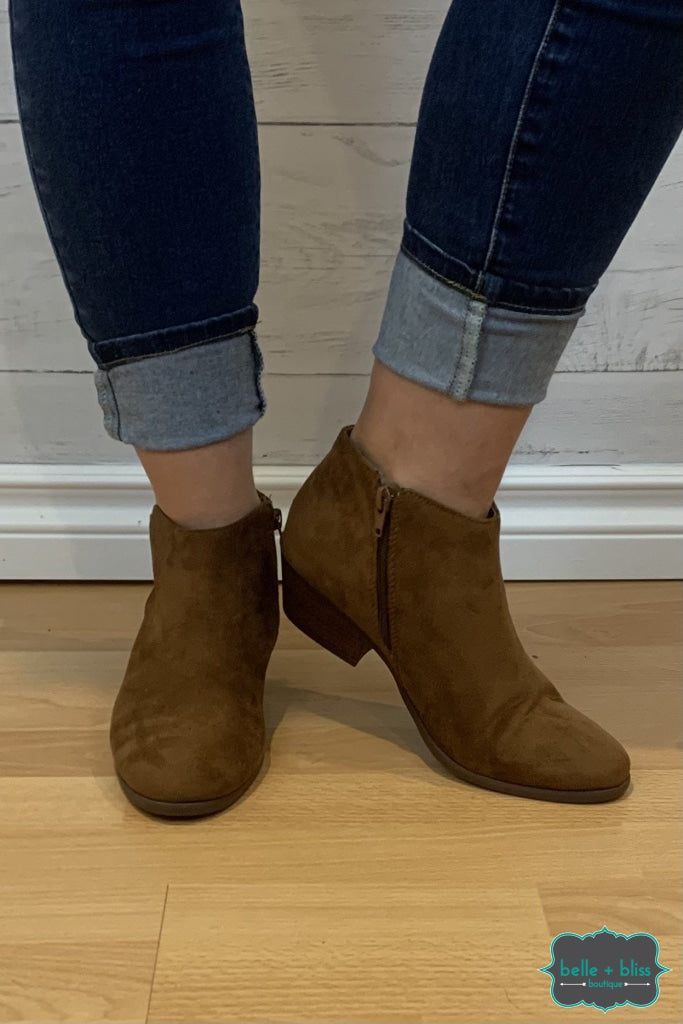 Leanne Faux Suede Booties - Cognac Footwear