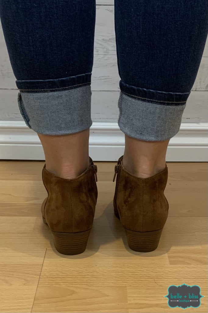 Leanne Faux Suede Booties - Cognac Footwear