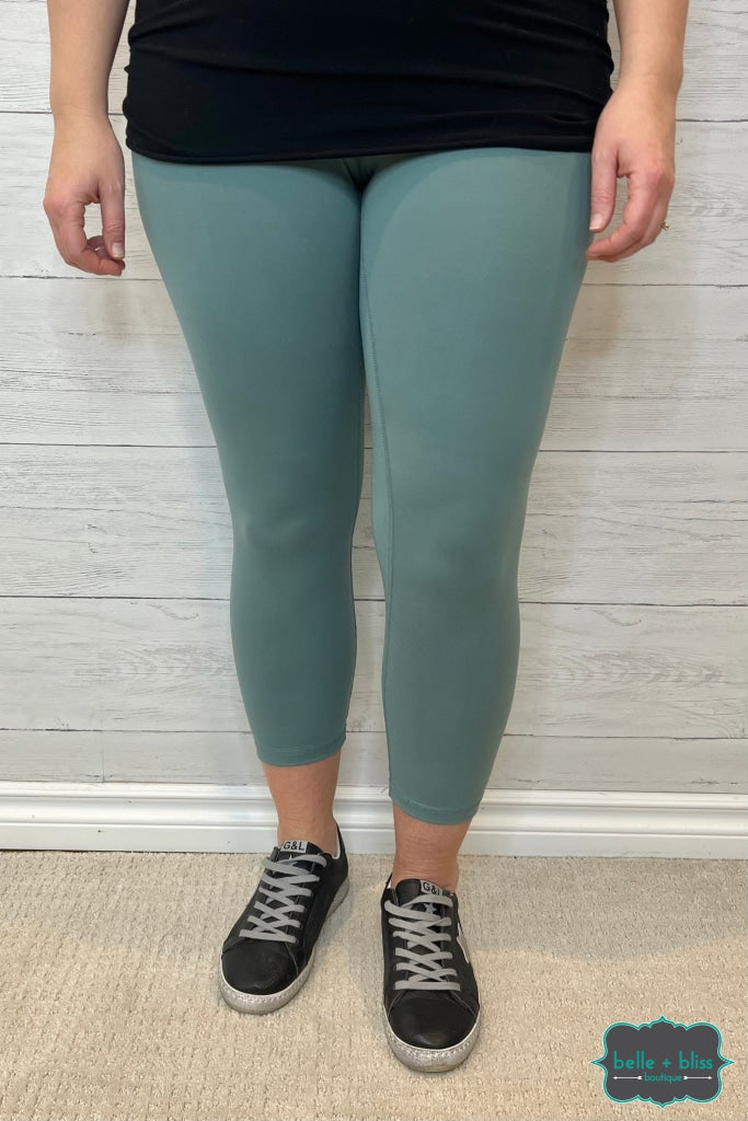 Lizzy Buttery Soft CROPPED Leggings - Dusty Teal - Belle + Bliss