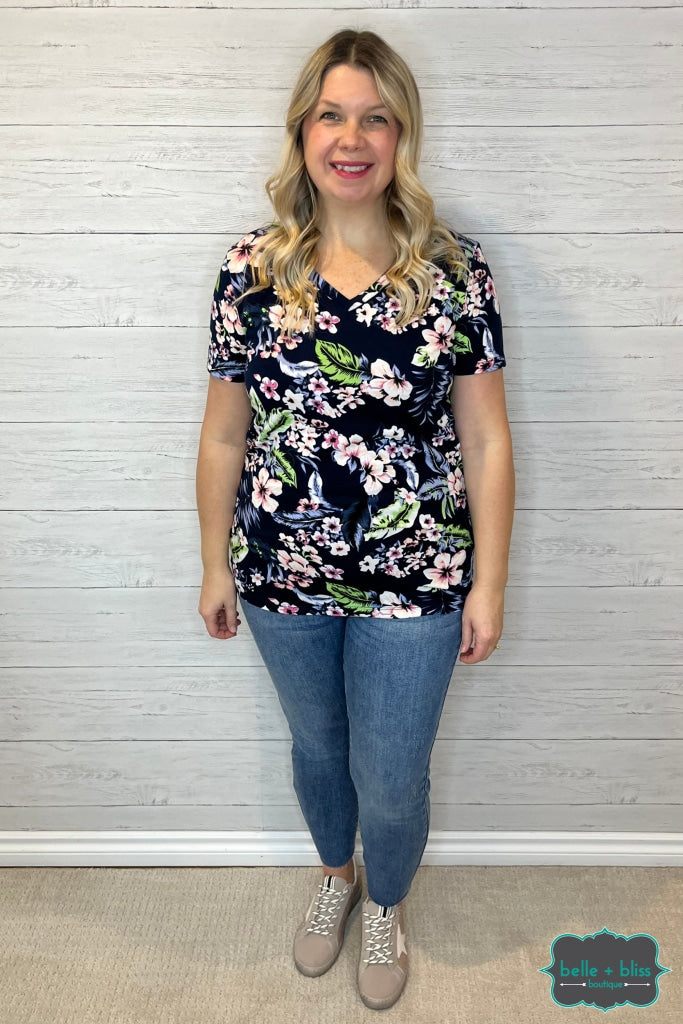 Malia Floral Tee - Navy Tops & Sweaters