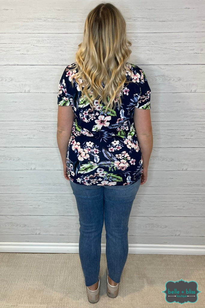 Malia Floral Tee - Navy Tops & Sweaters