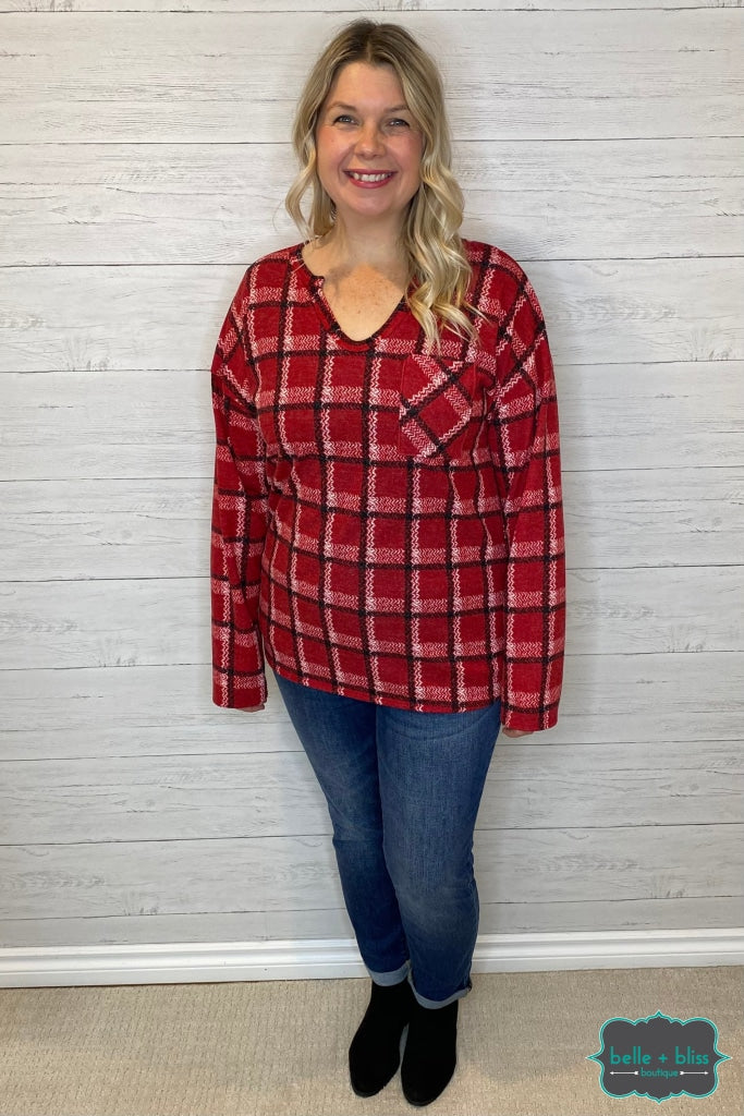 Mary Plaid Top - Red Tops & Sweaters