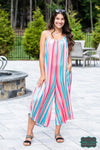 ***Pre-Order*** Shirley Baggy Romper With Pockets - Colourful Stripe Dresses &amp; Skirts