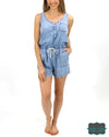 ***Pre-Sale*** Grace And Lace Tencell Lyocell Chambray Romper - Light Wash Dresses &amp; Skirts