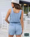 ***Pre-Sale*** Grace And Lace Tencell Lyocell Chambray Romper - Light Wash Dresses &amp; Skirts