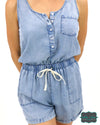 ***Pre-Sale*** Grace And Lace Tencell Lyocell Chambray Romper - Light Wash Dresses &amp; Skirts